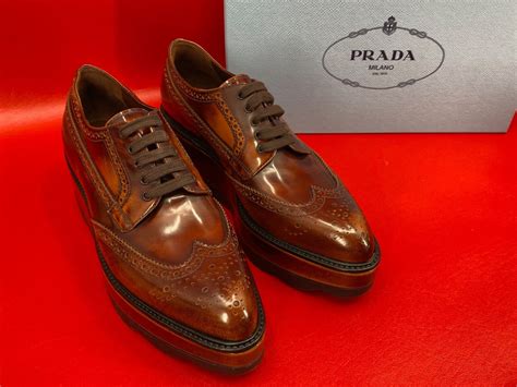 prada wingtip brogue platform|Black Brushed Leather Derby Brogue Shoes .